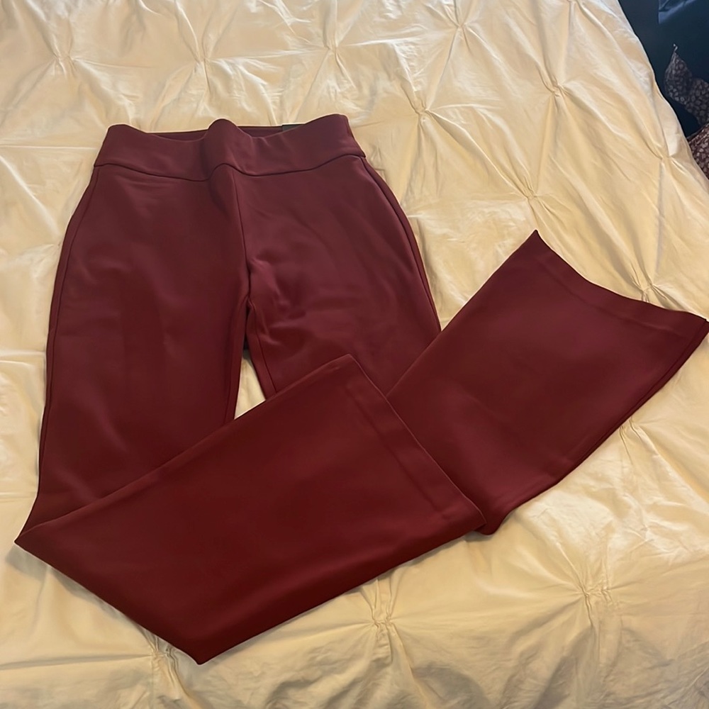Adorable wine colored flare dress pants that feel like pajamas!